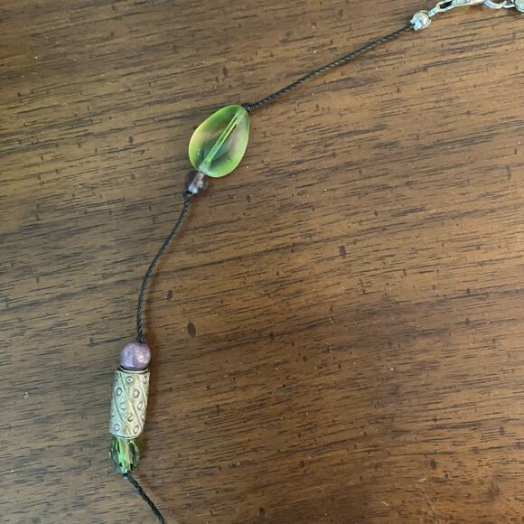 Leaf beaded necklace green purple, fairycore bohemian hippie boho chic whimsy - Picture 4 of 6